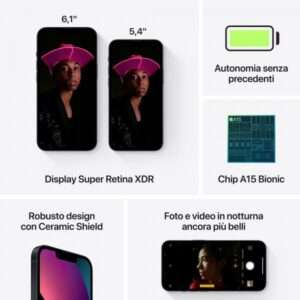 Apple iPhone 13 15,5 cm [6.1] Doppia SIM iOS 15 5G 128 GB Nero (Apple iPhone 13 128GB midnight black D) - E_0009_B45917646