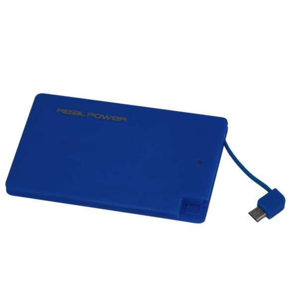 RealPower PB-2500 2500 mAh Blu (PB-2500 slim blue, 2500 mAh - Mobile battery and charger w. integrated micoUSB and Lightning charging cable) - E_0009_B6877660