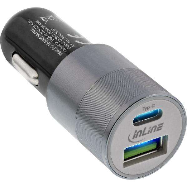 InLine Alimentatore USB da auto 3.0,12/24VDC a 5V DC/3A, USB-A + USB-C, nero - E_0015_ 5957941000