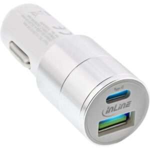 InLine Alimentatore USB da auto 3.0,12/24VDC a 5V DC/3A, USB-A + USB-C, bianco - E_0015_         5957945000