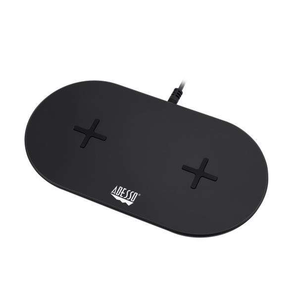 Adesso AUH-1040 Caricabatterie per dispositivi mobili Auricolare, Smartphone, Orologio intelligente Nero USB Carica wireless Ricarica rapida Interno (15W MAX DUAL WIRELESS 2 COILS - QI-CERTIFIED F.CH - E_0009_B45841237