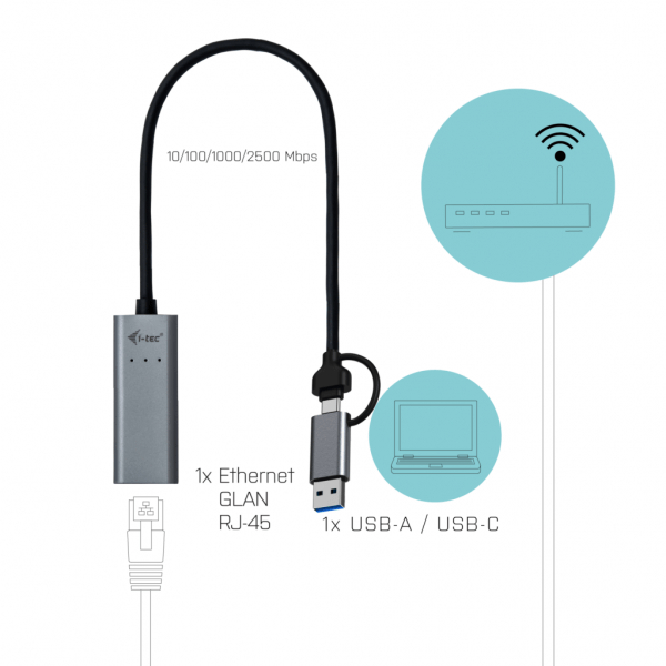 i-tec Metal USB-C/USB-A 2.5Gbps Ethernet Adapter (USB-C to RJ-45 2.5 Gbps Ethern) - E_0009_B45920142