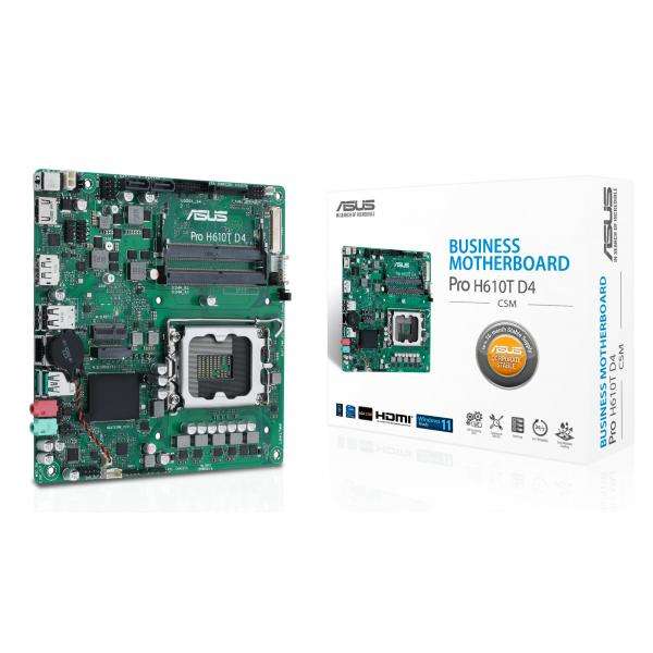 ASUS Pro H610T D4-CSM Intel H610 LGA 1700 mini ITX (ASUS Pro H610T D4-CSM - Motherboard - Thin mini ITX - LGA1700 Socket - H610 Chipset - USB 3.2 Gen 1, USB 3.2 Gen 2 - Gigabit LAN - onboard graphics - E_0009_B46254247