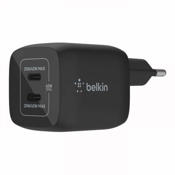 Belkin CARICABATTERIA DA PARETE DOPPIO GAN USB-C PPS 45W (45W DUAL USB-C CHARGER BLK EU PLUG) - E_0009_B47125723