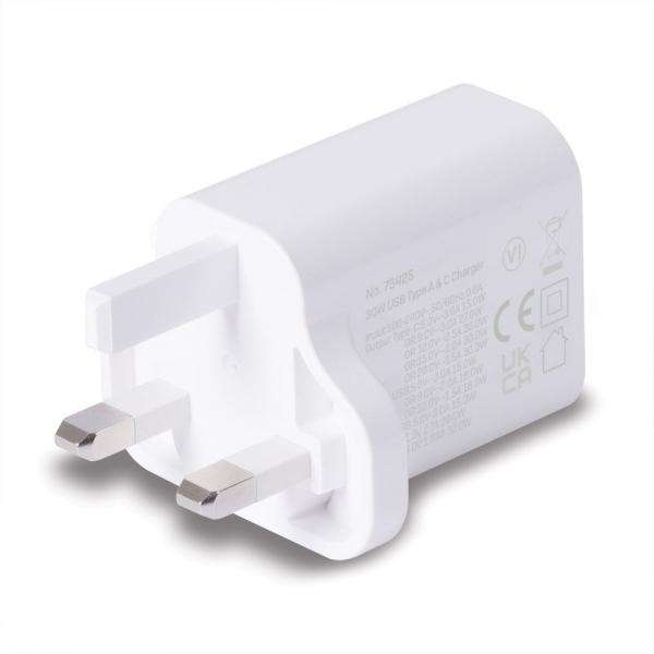 Lindy 73425 Caricabatterie per dispositivi mobili Universale Bianco AC Ricarica rapida Interno (LINDY 73425 30W USB Type A & C Charger UK Plug, 3A, Power Delivery 3.0 + PPS, 2 Output Connectors [USB, - E_0009_B47910706