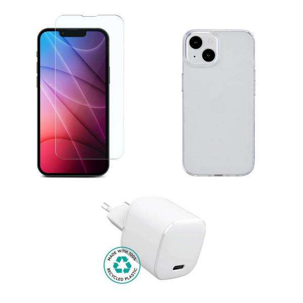 eSTUFF ES-KIT-IPH15 Caricabatterie per dispositivi mobili Telefono cellulare Trasparente, Bianco AC Interno (Cover for Kit for iPhone 15. Charger, - Cover, Glass. Brown Box. - Warranty: 60M) - E_0009_B48220439