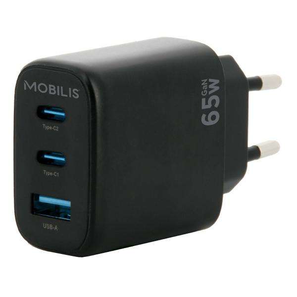 Mobilis 001364 Caricabatterie per dispositivi mobili Universale Nero AC Auto (WALL CHARGER - 65W - 2 USB C + - 1 USB A - GAN) - E_0009_B48223554