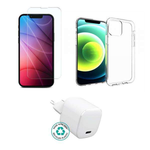 eSTUFF ES-KIT-IPH13PRO Caricabatterie per dispositivi mobili Telefono cellulare Trasparente, Bianco AC Interno (Cover for Kit for iPhone 13 Pro. - Charger, Cover, Glass. Brown - Box. - Warranty: 60M) - E_0009_B48548417
