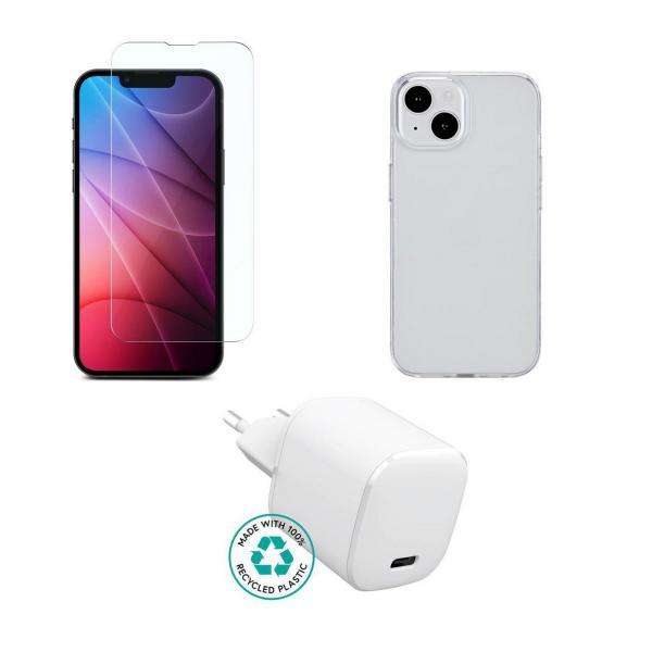 eSTUFF ES-KIT-IPH14 Caricabatterie per dispositivi mobili Telefono cellulare Trasparente, Bianco AC Interno (Cover for Kit for iPhone 16e/14. - Charger, Cover, Glass. Brown - Box. - Warranty: 60M) - E_0009_B48685745