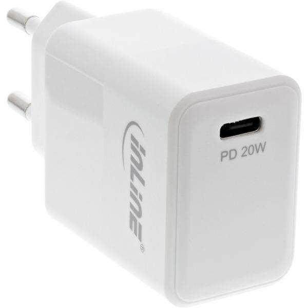InLine Caricabatterie USB PD USB Tipo C singolo USB, alimentazione, 20W, bianco - E_0015_ 491943001