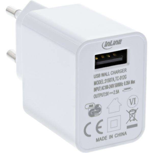 InLine Alimentatore USB, caricabatterie, da 100-240V a 5V/2,5A, bianco - E_0015_ 9086043000