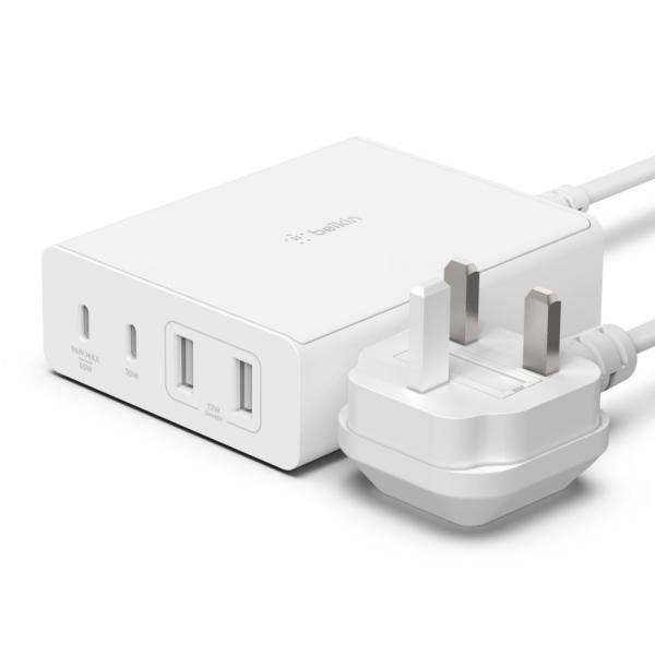 Belkin WCH010myWH Computer portatile, Smartphone, Orologio intelligente, Tablet Bianco AC Ricarica rapida Interno (108W 4-PORTS USB DESKTOP CHARGER) - E_0009_B45763513