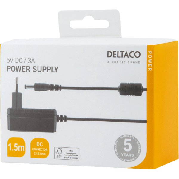 Deltaco PS05-30B Caricabatterie per dispositivi mobili Nero (DELTACO power supply, 100-240 V to 5V) - E_0009_B47085495