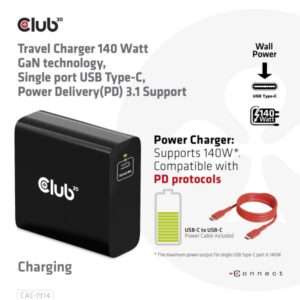 CLUB3D CAC-1914EU Caricabatterie per dispositivi mobili Universale Nero AC Ricarica rapida Interno (Club3D Ladegerät 1xUSB Typ C,) - E_0009_B50478659
