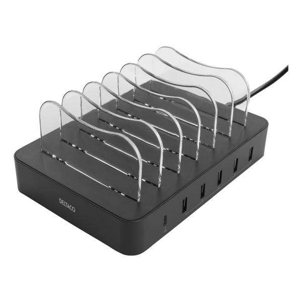 Deltaco DPS-0200 Caricabatterie per dispositivi mobili Cuffie, Auricolare, Power bank, Smartphone, Orologio intelligente, Tablet Nero AC Ricarica rapida Interno (DELTACO DPS-0200 opladningsstation - - E_0009_B47009086