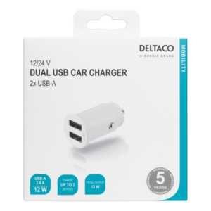 Deltaco USB-CAR125 Caricabatterie per dispositivi mobili Universale Bianco Accendisigari Auto (DELTACO USB-CAR125 bilstr?msadapter -) - E_0009_B47012397