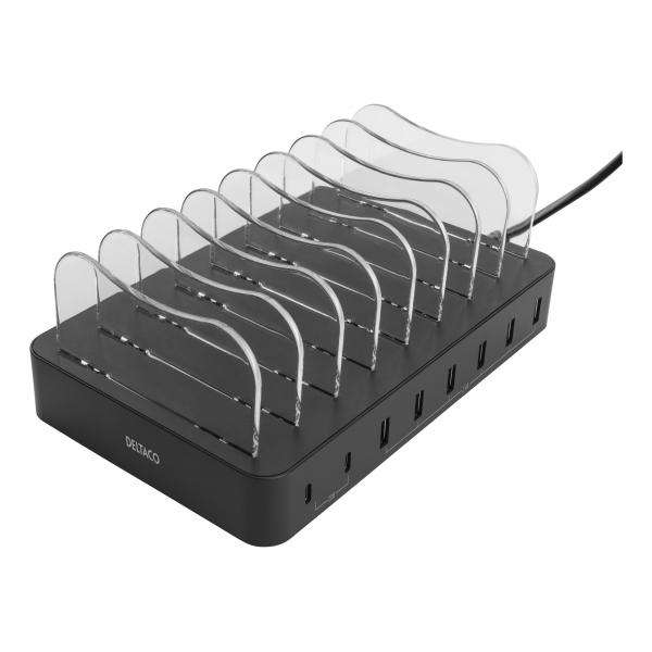 Deltaco DPS-0201 Caricabatterie per dispositivi mobili Cuffie, Auricolare, Power bank, Smartphone, Orologio intelligente, Tablet Nero AC Ricarica rapida Interno (DELTACO DPS-0201 opladningsstation - - E_0009_B47022521