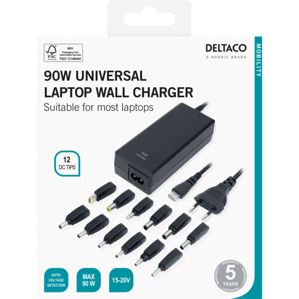 Deltaco SMP-90W12 adattatore e invertitore Interno 90 W Nero (DELTACO notebook charger, 15-20 V, 6 A) - E_0009_B47103634
