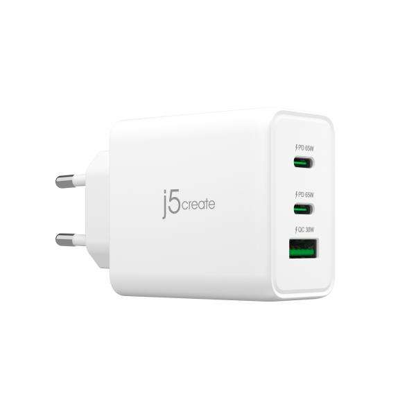 j5create JUP3365E-EN Caricatore GaN USB-C® a 3 porte da 65W - UE (65W GAN USB-C 3-PORT CHARGER - EU WHITE) - E_0009_B47353869