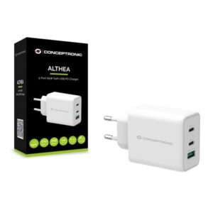 Conceptronic ALTHEA12W Caricabatterie per dispositivi mobili Universale Bianco AC Ricarica rapida Interno (Althea 3-Port 65W Gan Usb Pd - Charger, Qc 3.0 - Warranty: 12M) - E_0009_B47451270
