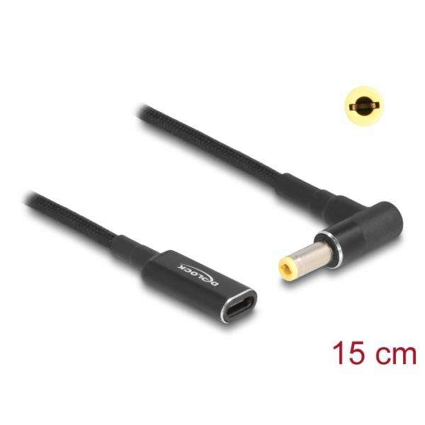 DeLOCK Cavo adattatore per portatile Cavo di ricarica USB Type-C femmina per 5,5 x 2,5 mm maschio 90° angolato 15 cm (Delock Adapter cable for Laptop Chargi) - E_0009_B47451941
