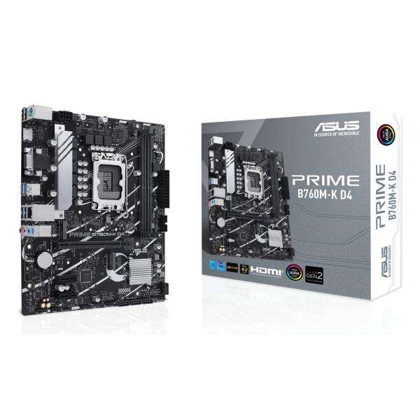 ASUS PRIME B760M-K D4 Intel B760 LGA 1700 micro ATX (ASUS PRIME B760M-K D4 - Motherboard - micro ATX - LGA1700 Socket - B760 Chipset - USB 3.2 Gen 1 - 2.5 Gigabit LAN - onboard graphics [CPU required - E_0009_B48530192