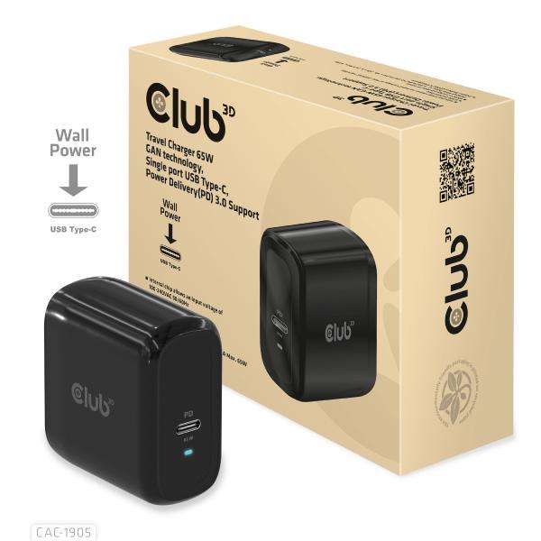 CLUB3D CAC-1905EU Caricabatterie per dispositivi mobili (Club3D Reiseladegerät 1xUSB Typ C,) - E_0009_B48657716