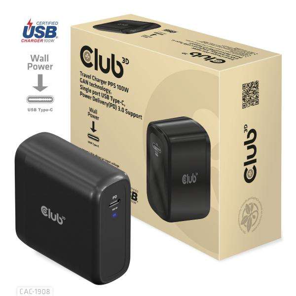 CLUB3D CAC-1908 Universale Nero AC Ricarica rapida Interno (Club3D Reiseladegerät 1xUSB Typ C,) - E_0009_B49323069