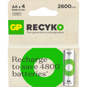 GP Batteries 201246 batteria per uso domestico Batteria ricaricabile Stilo AA Nichel-Metallo Idruro [NiMH] (Recyko AA-battery 2600mAh - NiMH 4-pack - Warranty: 24M) - E_0009_B50317224