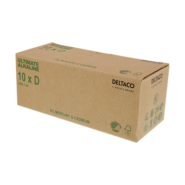 Deltaco ULTB-LR20-10P batteria per uso domestico Batteria monouso D Alcalino (DELTACO Ultimate Alkaline batteries, L) - E_0009_B50475961