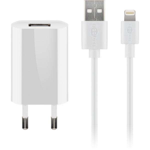 Goobay 44978 Caricabatterie per dispositivi mobili Telefono cellulare, Smartphone Bianco AC Interno (Apple Lightning charger set 1 A, white) - E_0009_B50476523