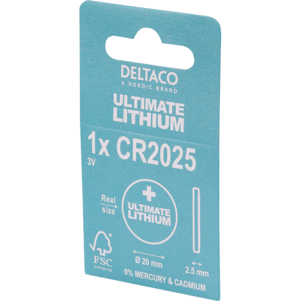 Deltaco ULT-CR2025-1P batteria per uso domestico Batteria monouso Litio (DELTACO Ultimate Lithium batterie, 3V,) - E_0009_B50476898