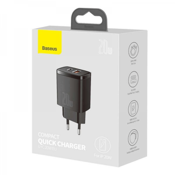 Baseus CCXJ-B01 Caricabatterie per dispositivi mobili Universale Nero AC Ricarica rapida Interno (Baseus Compact str?mforsyningsadapter) - E_0009_B50479834