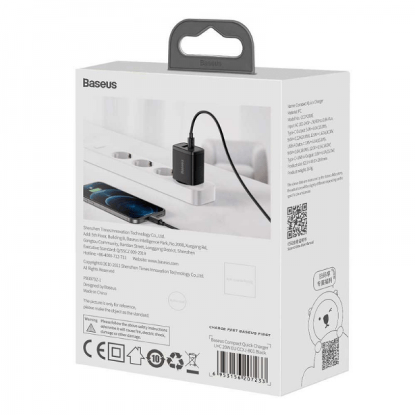 Baseus CCXJ-B01 Caricabatterie per dispositivi mobili Universale Nero AC Ricarica rapida Interno (Baseus Compact str?mforsyningsadapter) - E_0009_B50479834