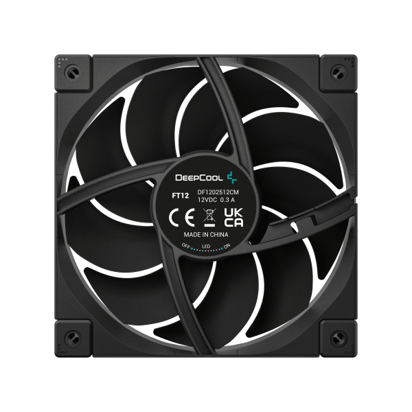 DeepCool FT12 Case per computer Ventilatore 12 cm Nero 1 pz (DeepCool FT12 120mm PWM Case Fan, High Airflow 75 CFM, 4.2mmAq Static Pressure, Quiet Operation =32dB, Fluid Dynamic Bearing, Black) - E_0009_B50854894
