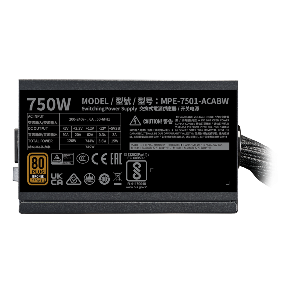 Cooler Master MWE Bronze 750 V3 230V alimentatore per computer 750 W 24-pin ATX ATX Nero (Cooler Master MWE Bronze 750W A/EU Cab) - E_0009_B50862019