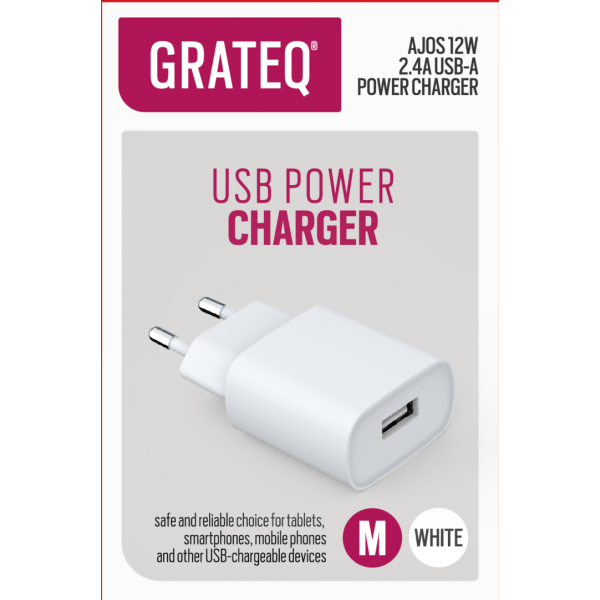 GRATEQ Ajos Universale Bianco AC Interno (GRATEQ AJOS WALLCHARGER USB-A 12W) - E_0009_B50902598