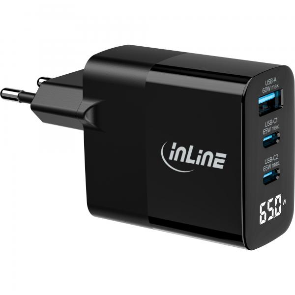 InLine Alimentatore USB PD, caricatore GaN, 3 porte, USB-C + USB-A, 65W, display - E_0015_ 19372741000