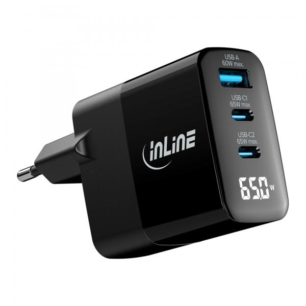InLine Alimentatore USB PD, caricatore GaN, 3 porte, USB-C + USB-A, 65W, display - E_0015_ 19372741000