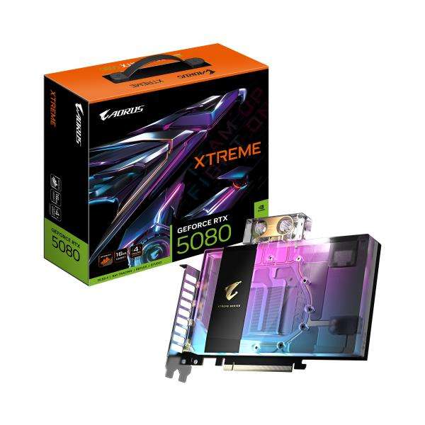 GIGABYTE AORUS GeForce RTX 5080 XTREME WATERFORCE WB 16G Scheda Grafica - 16GB GDDR7, 256 bit, PCI-E 5.0, 2805MHz Core Clock, 3 x DP 2.1a, 1 x HDMI 2.1b, NVIDIA DLSS 4, GV-N5080AORUSX WB-16GD - E_0015_ 20156453000