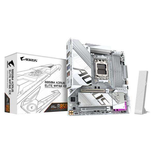 GIGABYTE B850M AORUS ELITE WIFI6E ICE Scheda Madre - Processori AMD Ryzen Serie 9000, 12+2+1 fasi VRM digitali, fino a 8200MHz DDR5 (OC), 1xPCIe 5.0 + 1xPCIe 4.0 M.2, LAN 2.5, WIFI 7, USB 3.2 Gen 2 - E_0016_2305-8Q9