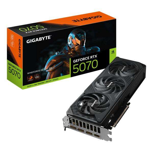 GIGABYTE GeForce RTX 5070 WINDFORCE OC SFF 12G Scheda Grafica - 12GB GDDR7, 192 bit, PCI-E 5.0, 2542 MHz Core Clock, 3 x DP 2.1a, 1 x HDMI 2.1b, NVIDIA DLSS 4, GV-N5070WF3OC-12GD - E_0016_2E21-59K